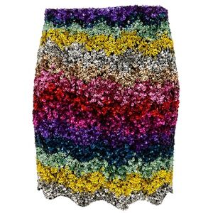 ASHISH RAINBOW MULTI HAND EMBROIDERED SEQUINED MINI SKIRT